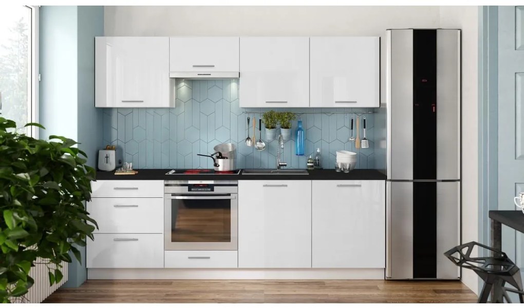 Kuchynská linka CELESTE 240 cm lesklá biela