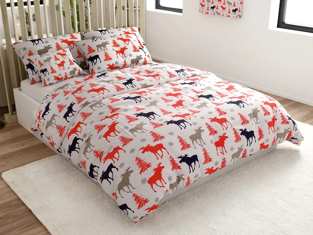 Bavlnené obliečky CHRISTMAS MOOSE biele Rozmer obliečky: 2 ks 70 x 90 cm | 200 x 220 cm