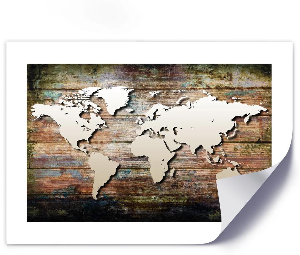 Gario Plagát Mapa sveta na starých doskách Farba rámu: Bez rámu, Rozmery: 30 x 20 cm