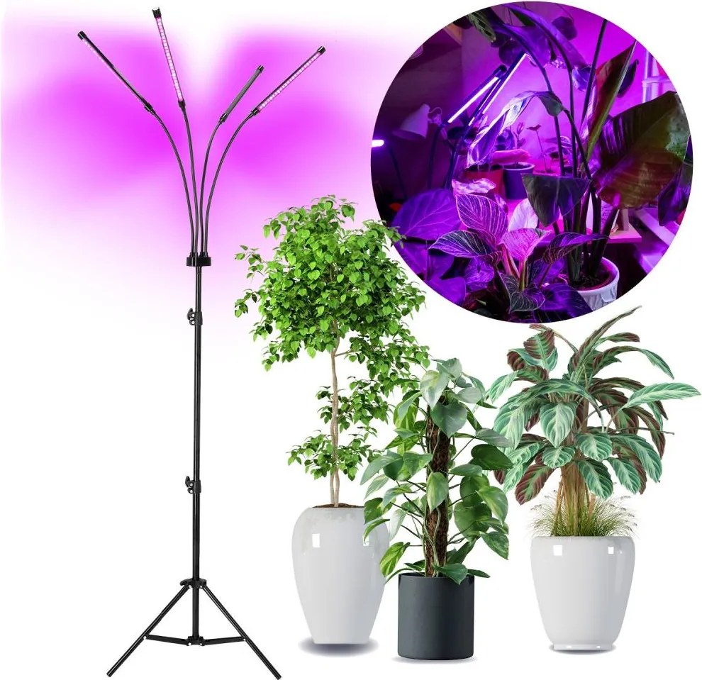 LED Stmievateľná stojacia lampa na pestovanie rastlín VITARO 4xLED/7,5W/230V čierna