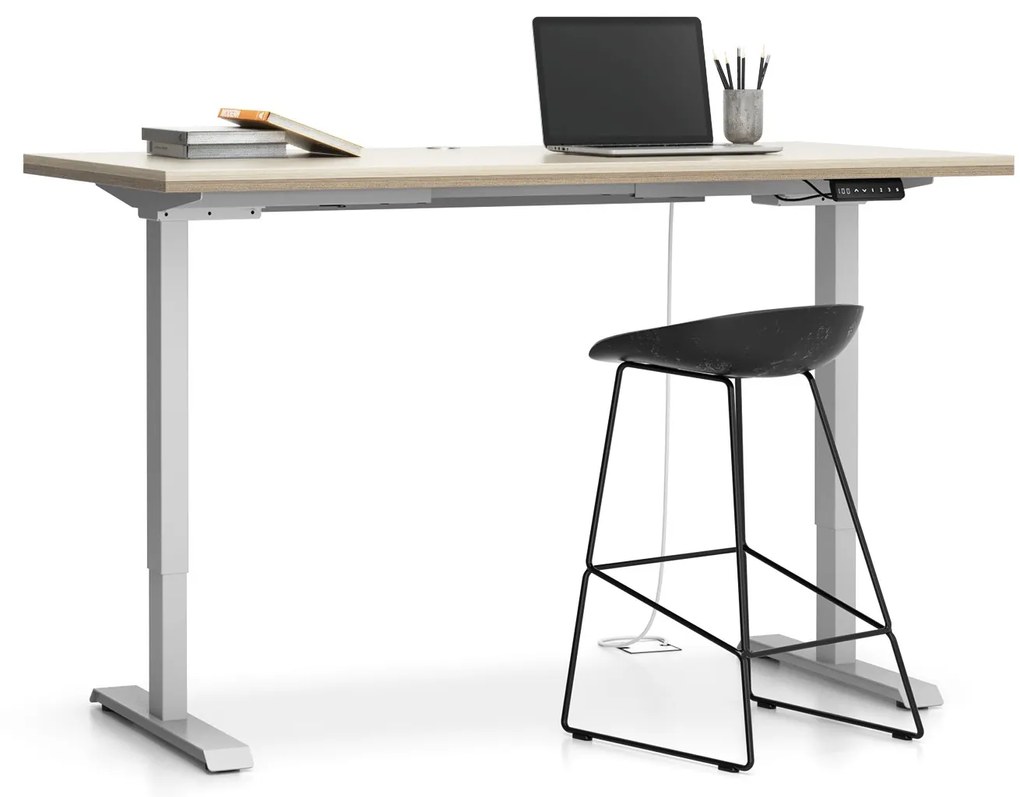 Výškovo nastaviteľný stôl SINGLE LAYERS, 160x80 cm, 2 motory, dub prírodný/dub morený