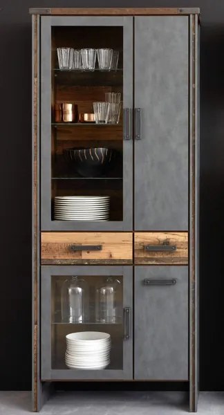 Vysoká vitrína Prime, vintage optika dreva