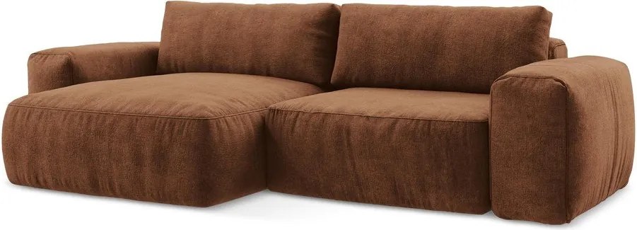 Ženilková rozkladacia rohová pohovka v terakotovej farbe (ľavý roh/s leňoškou) Kuki – Makamii