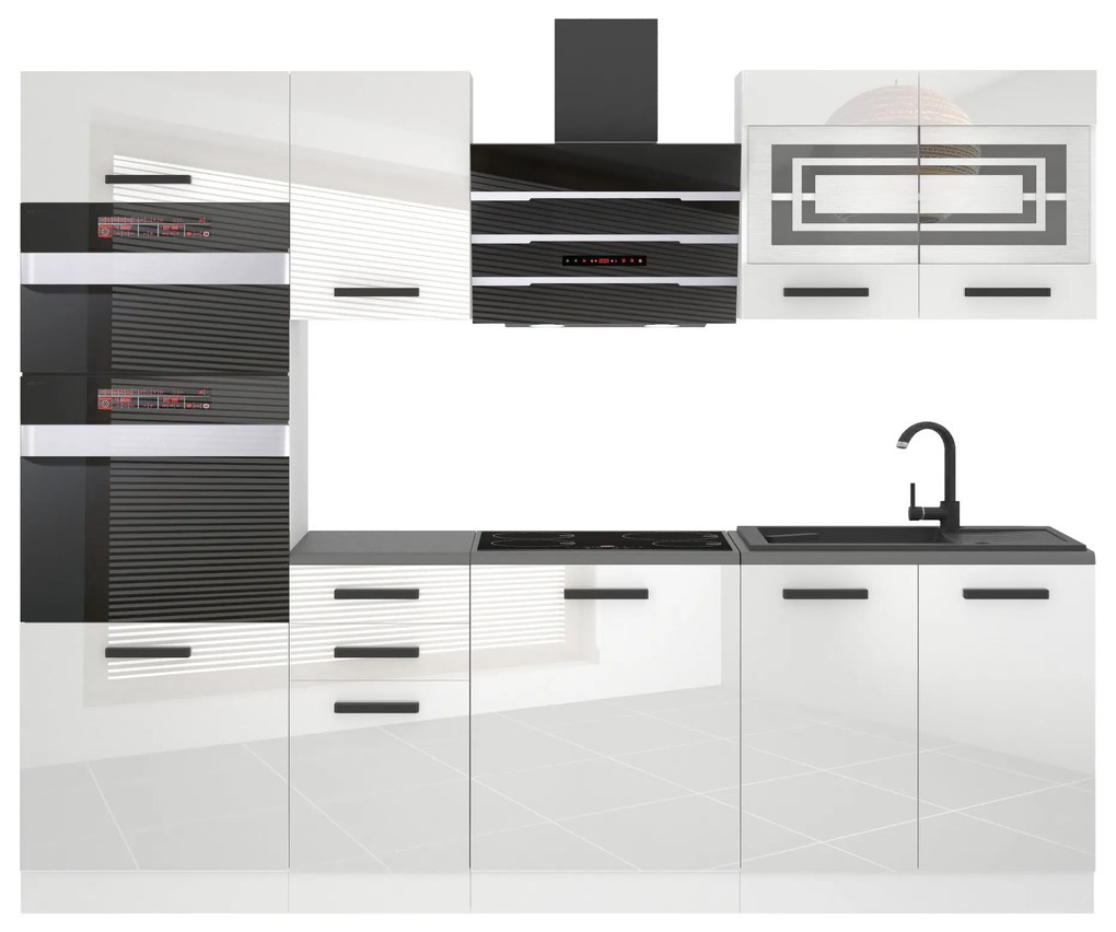 Kuchynská linka Belini Premium Full Version 240 cm biely lesk s pracovnou doskou TRACY