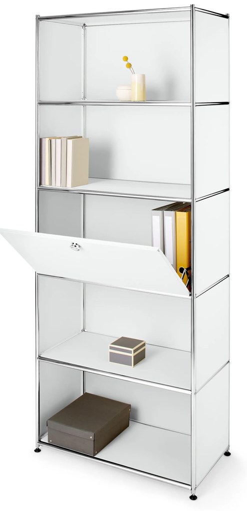 Vysoký kovový regál »CN3« s výklopnou priehradkou, biely