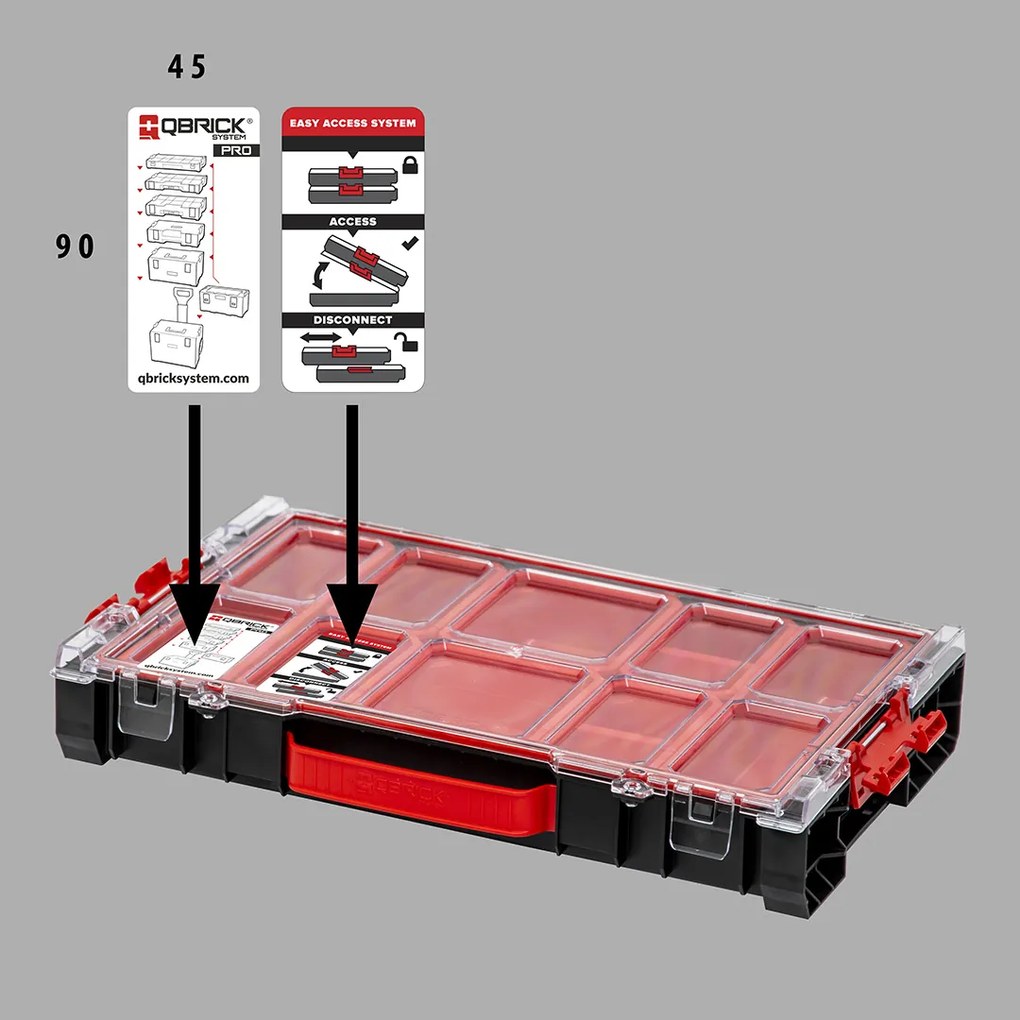 Organizér na súčiastky Qbrick System PRO s 8 priehradkami a polykarbonátovým vekom