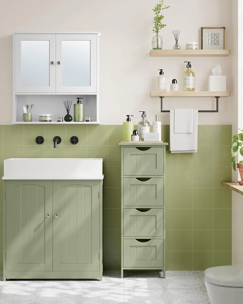 Kúpeľňová stojaca úložná skriňa 30x30x82 cm, bobkový zelený