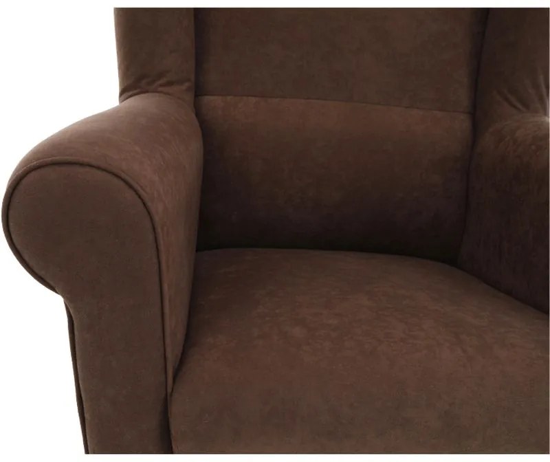 Kondela Kreslo, ušiak s taburetom, hnedá látka, ASTRID