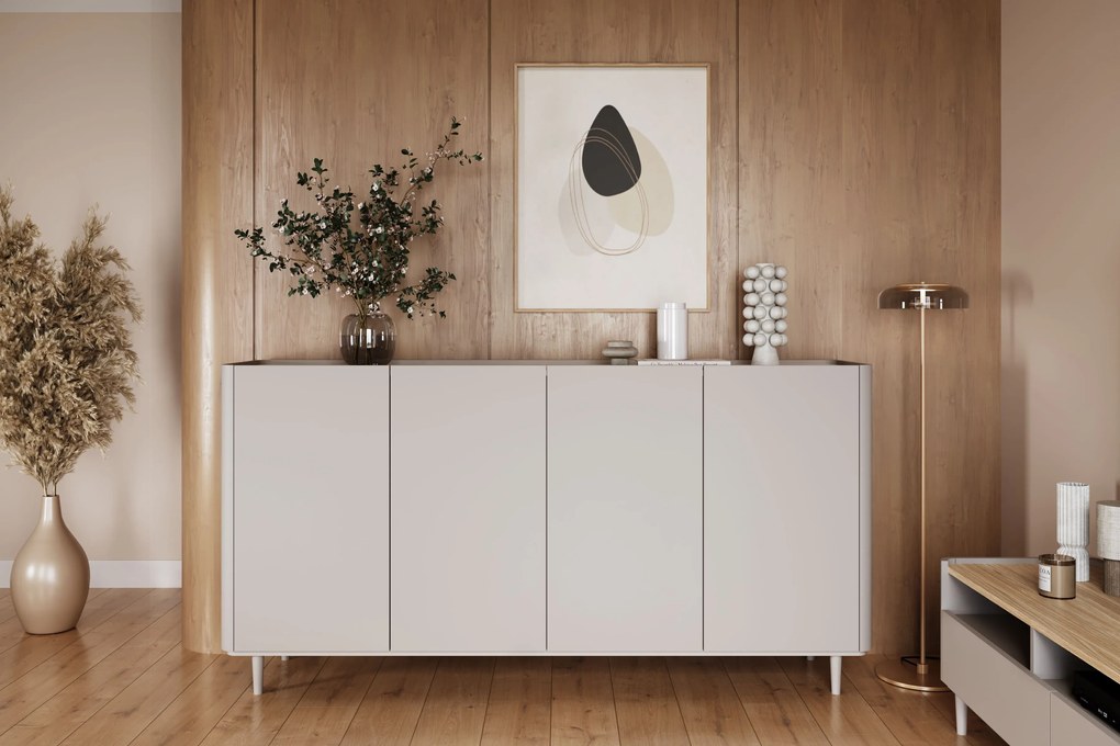 Komoda Elivo 200 cm štvordverová na nožičkách - kašmír / olejovaný dub