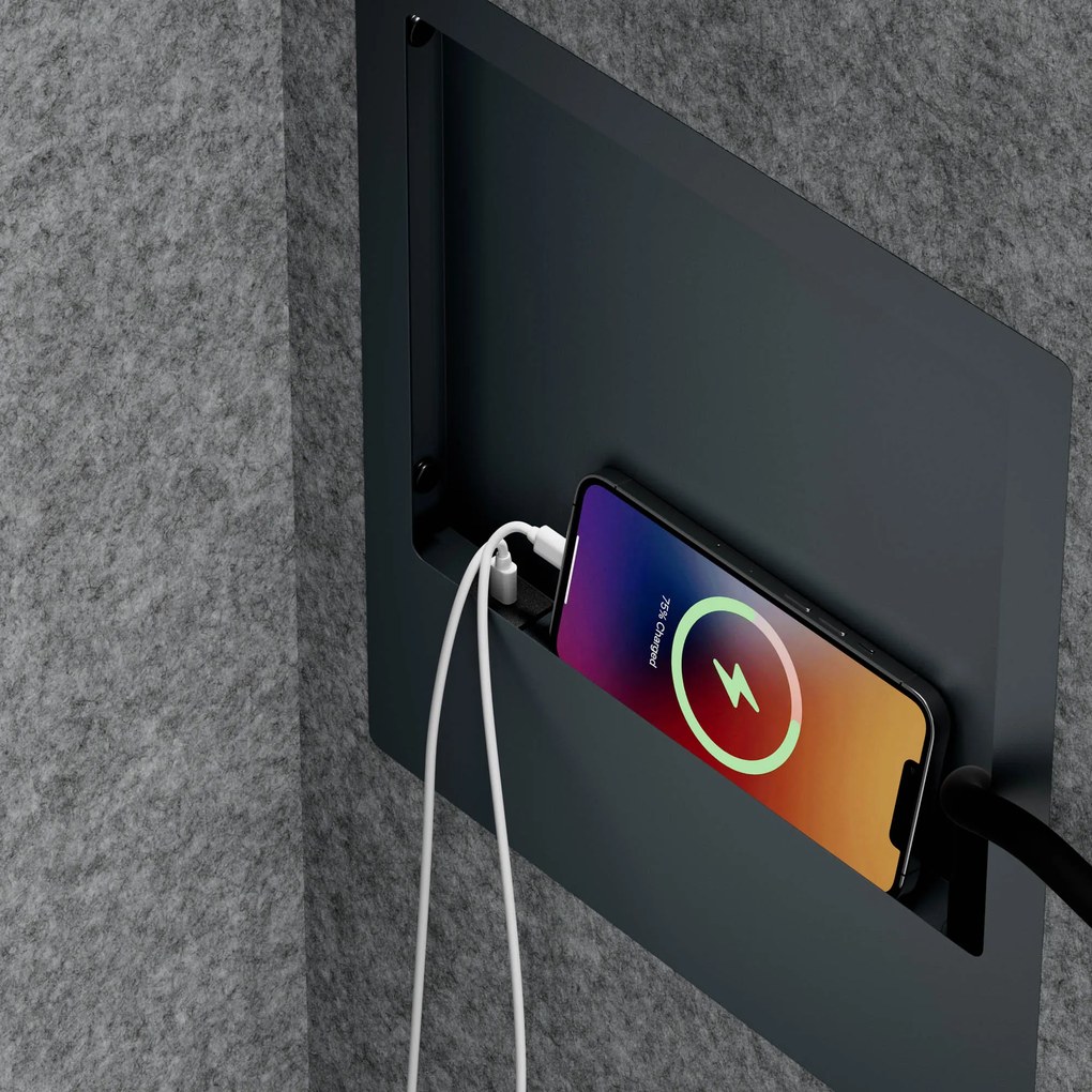 Kancelárska akustická kabína so sedadlom a portom USB-C, telo v antracitovej farbe / sedadlo v sivá farbe, 1150 mm: SALLY MentalBox