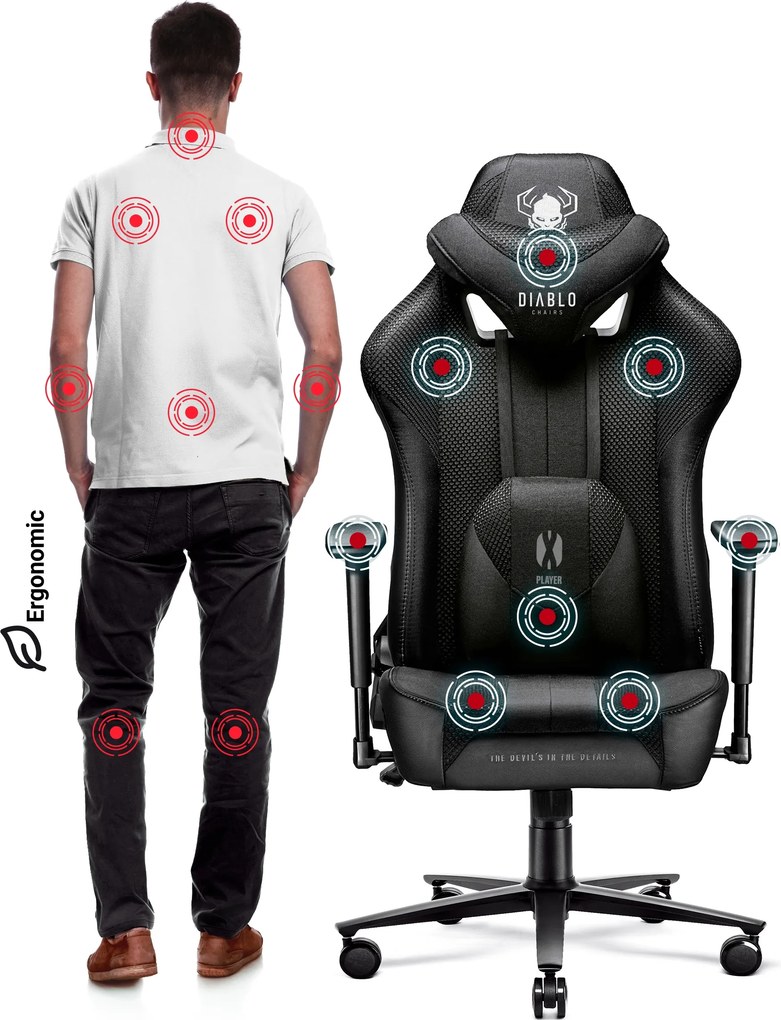 Herné kreslo s látkovým poťahom, veľkosť Normal Size, čierne: Diablo X-Player 2.0