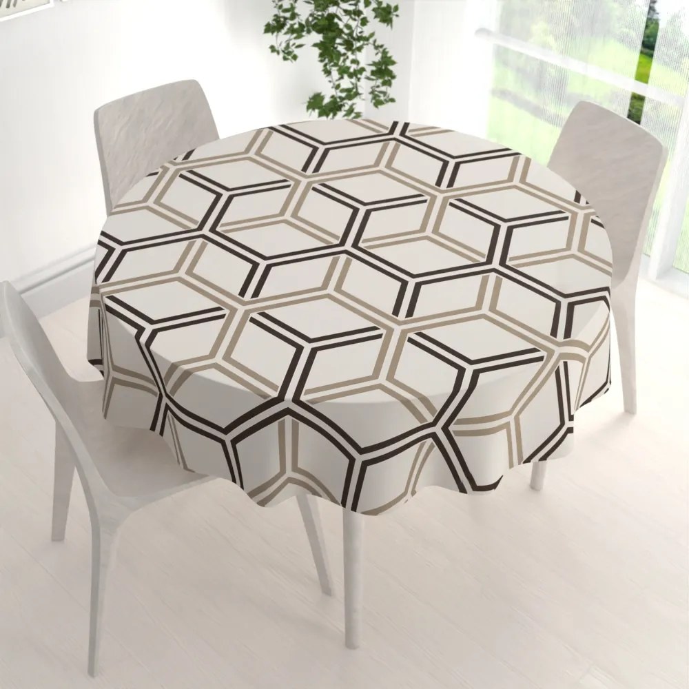 Biante Bavlnený okrúhly obrus Sandra SA-558 Hnedé hexagóny na krémovom Ø 50 cm