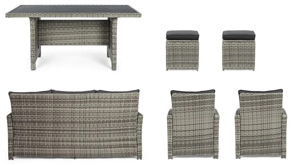 Sivá záhradná lounge súprava z umelého ratanu pre 6 Ariel – Bizzotto