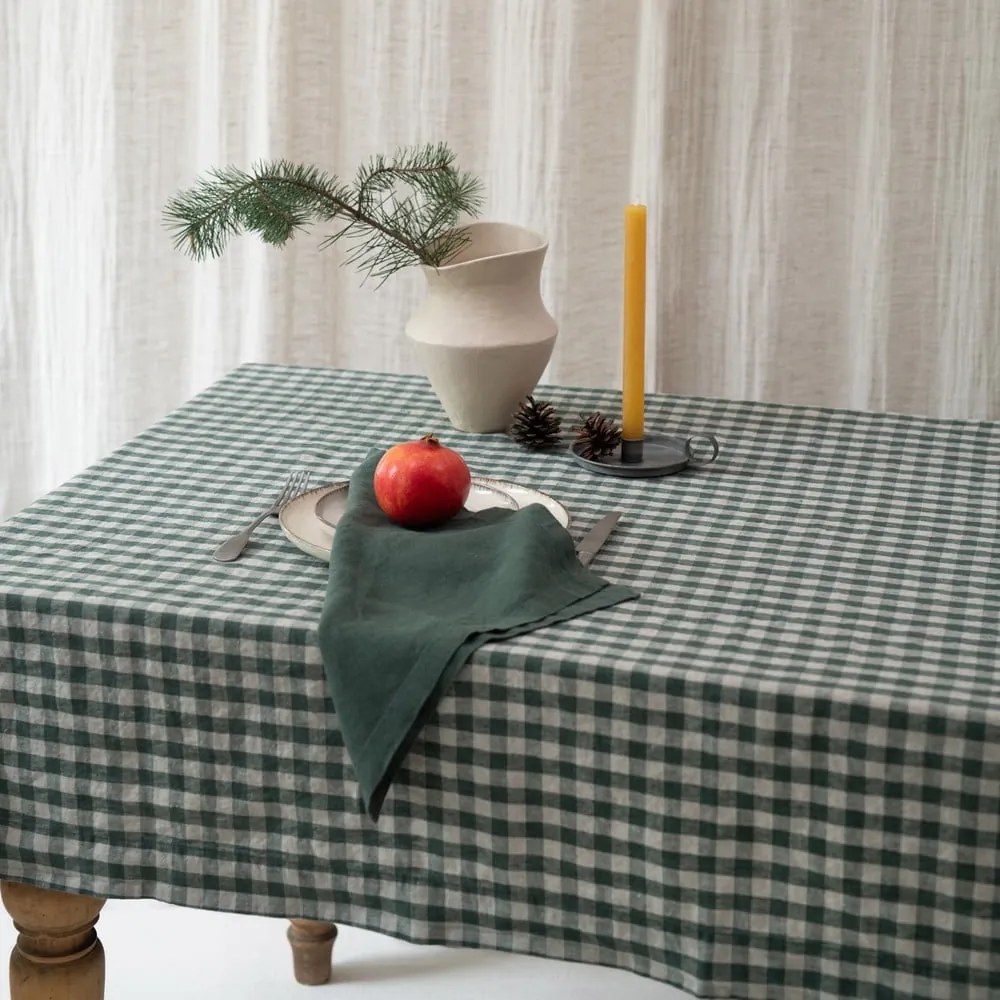 Ľanový obrus 140x200 cm Forest Green Gingham – Linen Tales