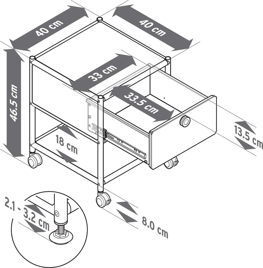 Kovový nočný stolík so zásuvkou »CN3«, sivý