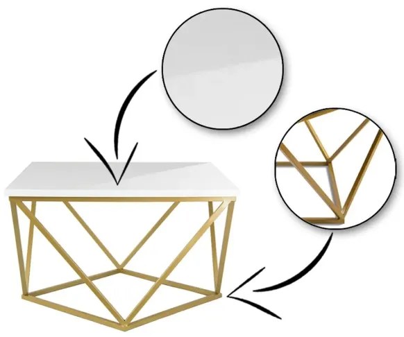 Konferenčný stolík CURVED 62x62 cm mosadz/biela