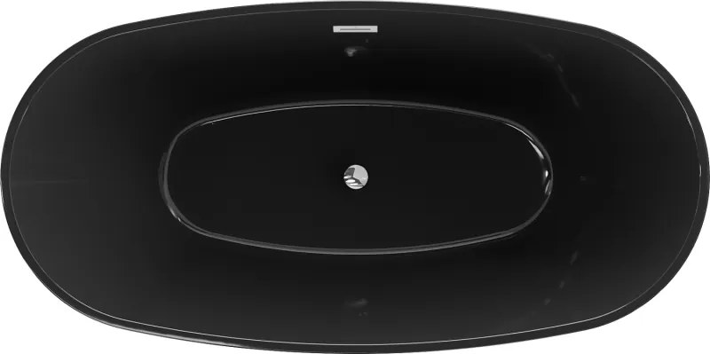 Mexen Eris, voľne stojaca vaňa 170 x 80 cm, čierna,  chrómový prepad, 53441708070-01