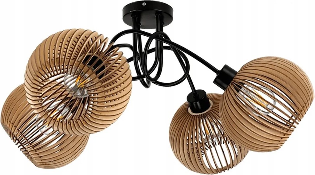LED LOFT lampa, špiralová, drevená, 4xe27, do miestnosti, dekoračný drevený luster