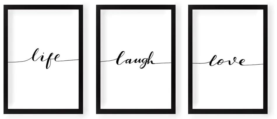 Sada 3 nástenných obrazov Tablo Center Life Laugh Love