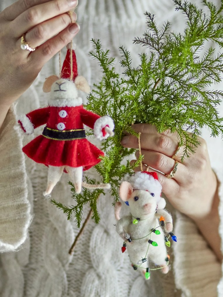 Bloomingville Plstená vianočná ozdoba Peo White Wool Myška