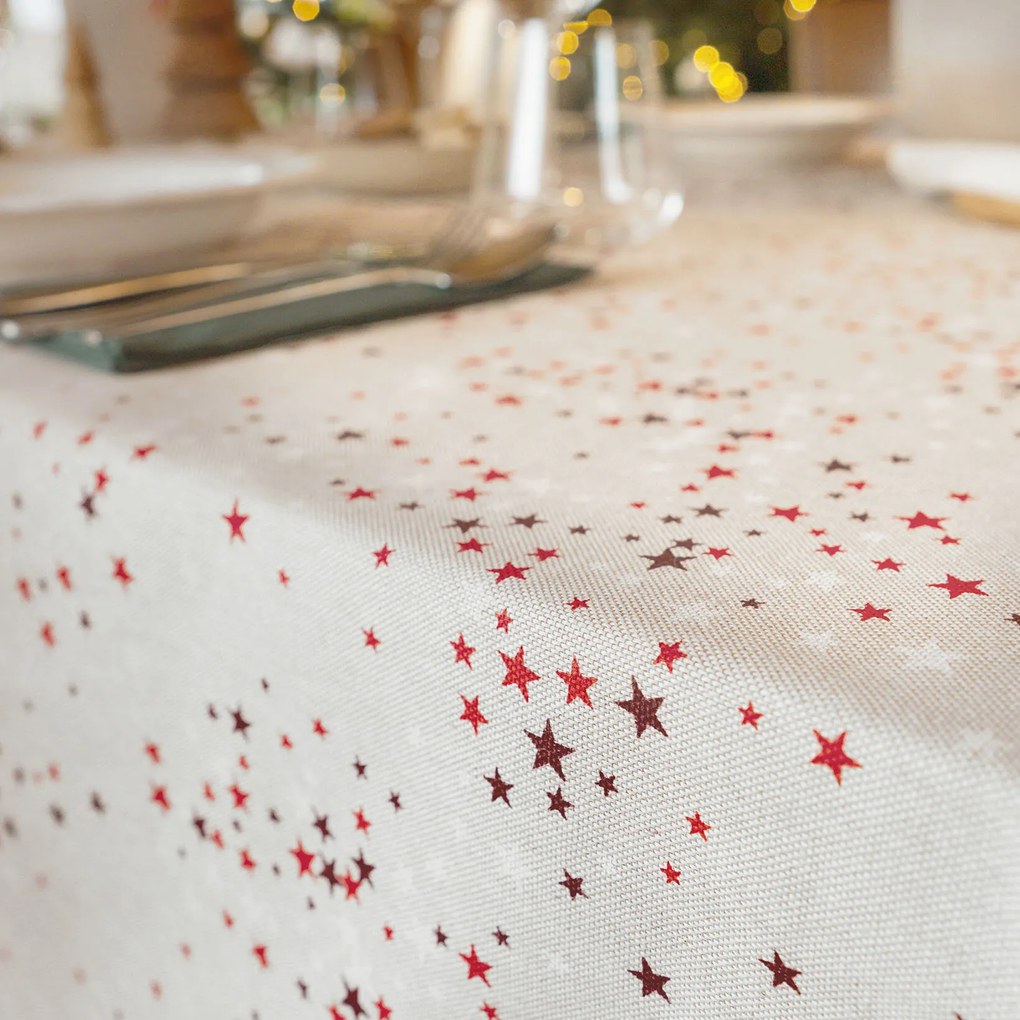 Goldea vianočný hranatý obrus valencia - hviezdičky na režnej 120 x 140 cm