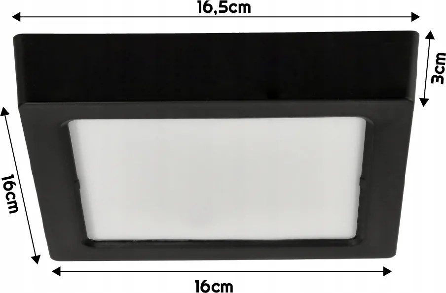 LED prisadený stropný panel – štvorec, 12 W, 1200 lm, čierny