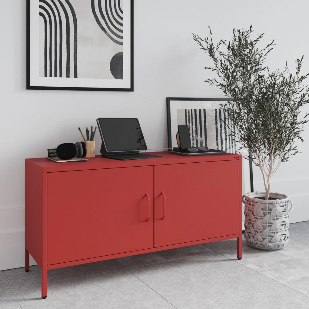 TV skrinka kovová na nožičkách červená, 1150x595x400 mm: ROSA Modern