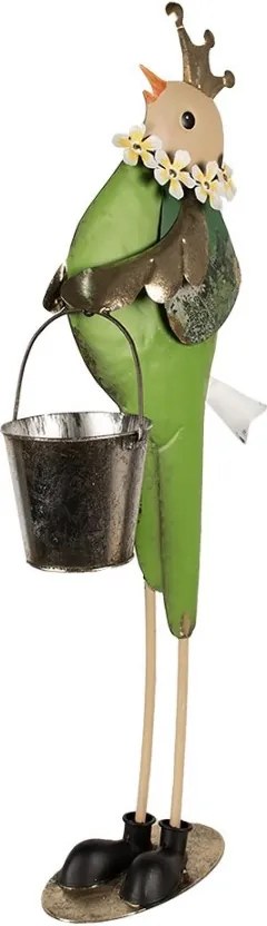 Kovová zelená dekoratívna figúrka vtáčik s vedierkom - 30*15*83 cm