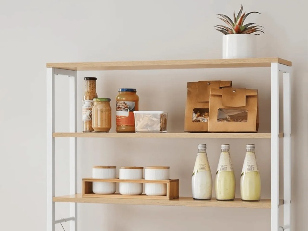 Kuchynský regál LORANO 167x80 cm, biely / dekor dub