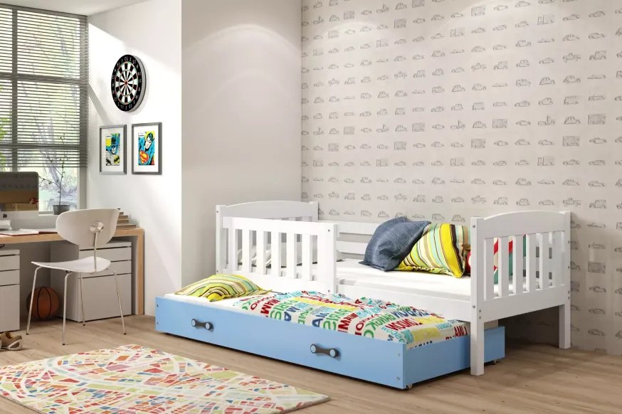 Interbeds Jednolôžková posteľ Kubus3 Biela pre teenagerov 190x90 s matracom, rozkladacia - modrá