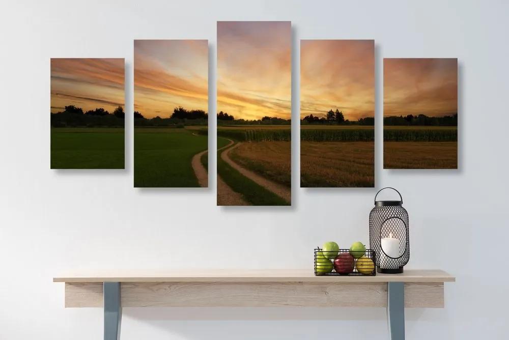 5-dielny obraz zapadajúce slnko nad krajinou - 200x100