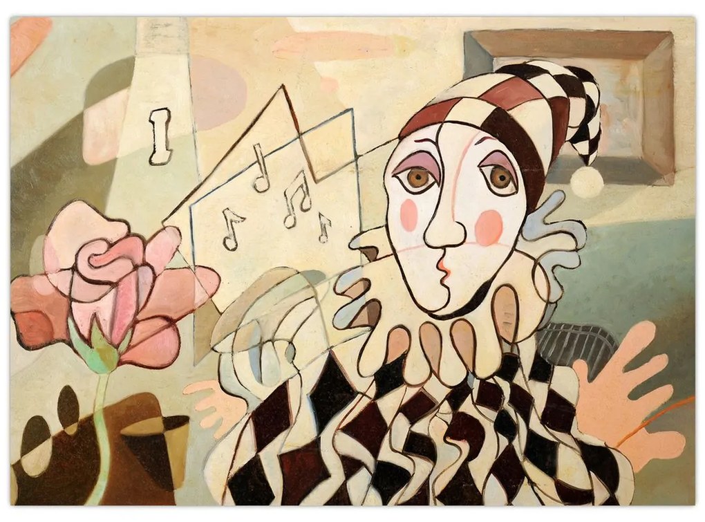 Sklenený obraz - Kubizmus - harlequin and rose (70x50 cm)