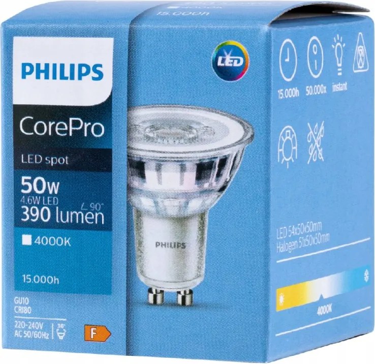 LED žiarovka Philips GU10 - 4,6 W - 390 Lm 36 ° - neutrálna biela - CorePro Premium