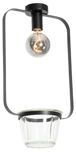 Moderné stropné svietidlo čierne so sklom obdĺžnikové - Roslini