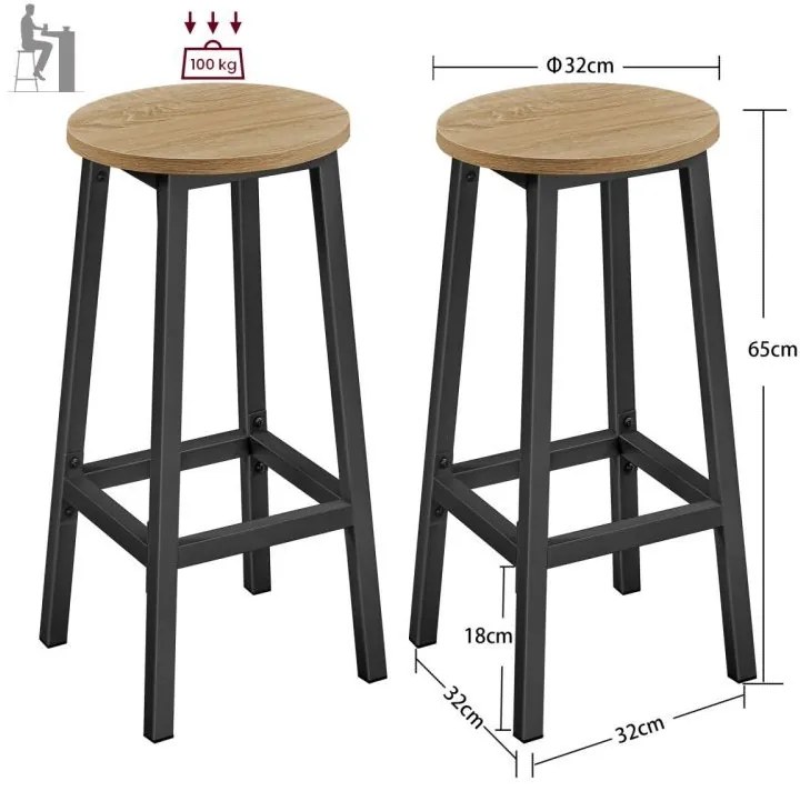 Set 2 barových okrúhlych stoličiek