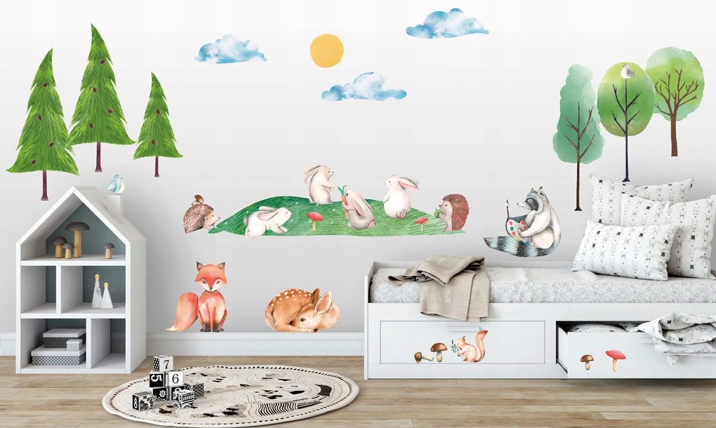 Roztomilá detská nálepka na stenu so zvieratkami v prírode XXL