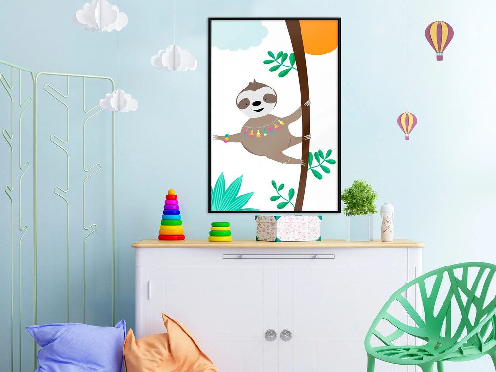 Artgeist Plagát - Happy Sloth [Poster] Veľkosť: 40x60, Verzia: Zlatý rám s passe-partout