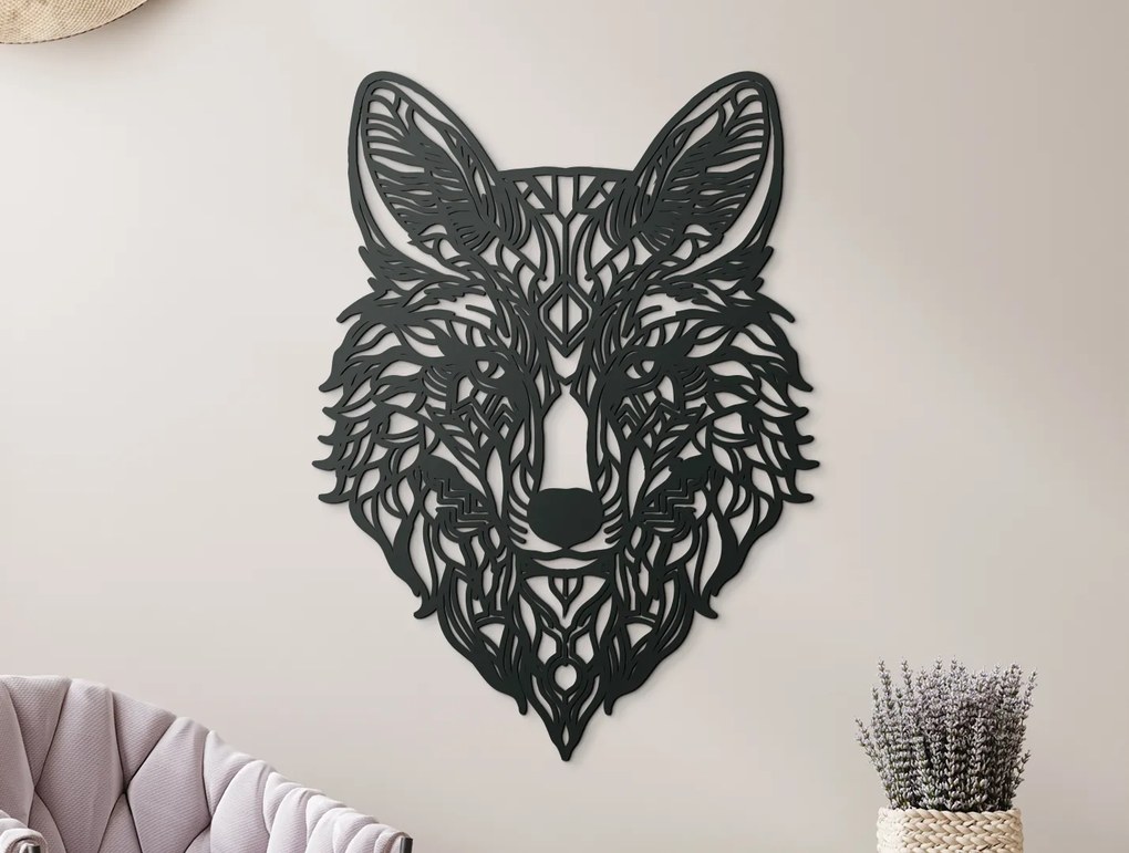 drevko Mandala na stenu Duch vlka Rozmer obrazu: 65 x 47,5 cm, Farba dekorácie: Čierna