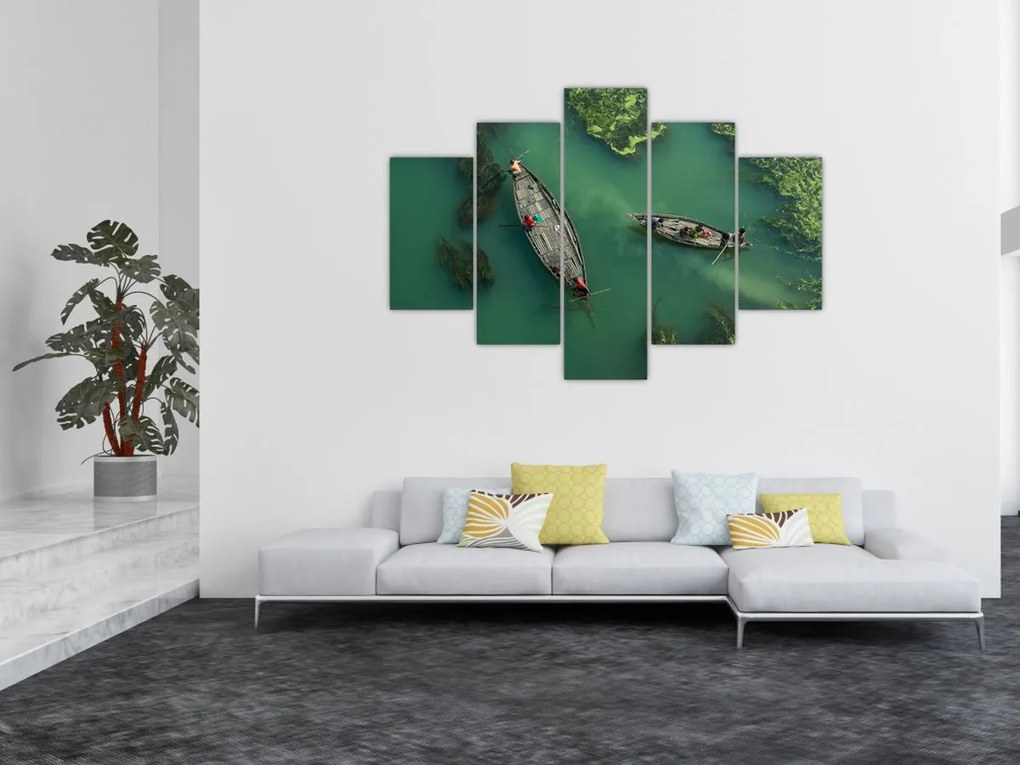 Obraz - Rybári na rieke (150x105 cm)