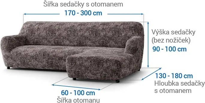 Bielastické poťahy MARMO hnedé sedačka s otomanom vpravo (š. 170 - 300 cm)