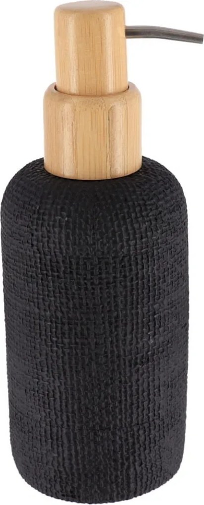 Dávkovač mydla Solena, čierna/s drevenými prvkami, 340 ml