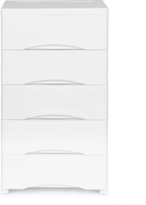 Polica s 5 výsuvnými zásuvkami, nohy s kolieskami, farebné zásuvky