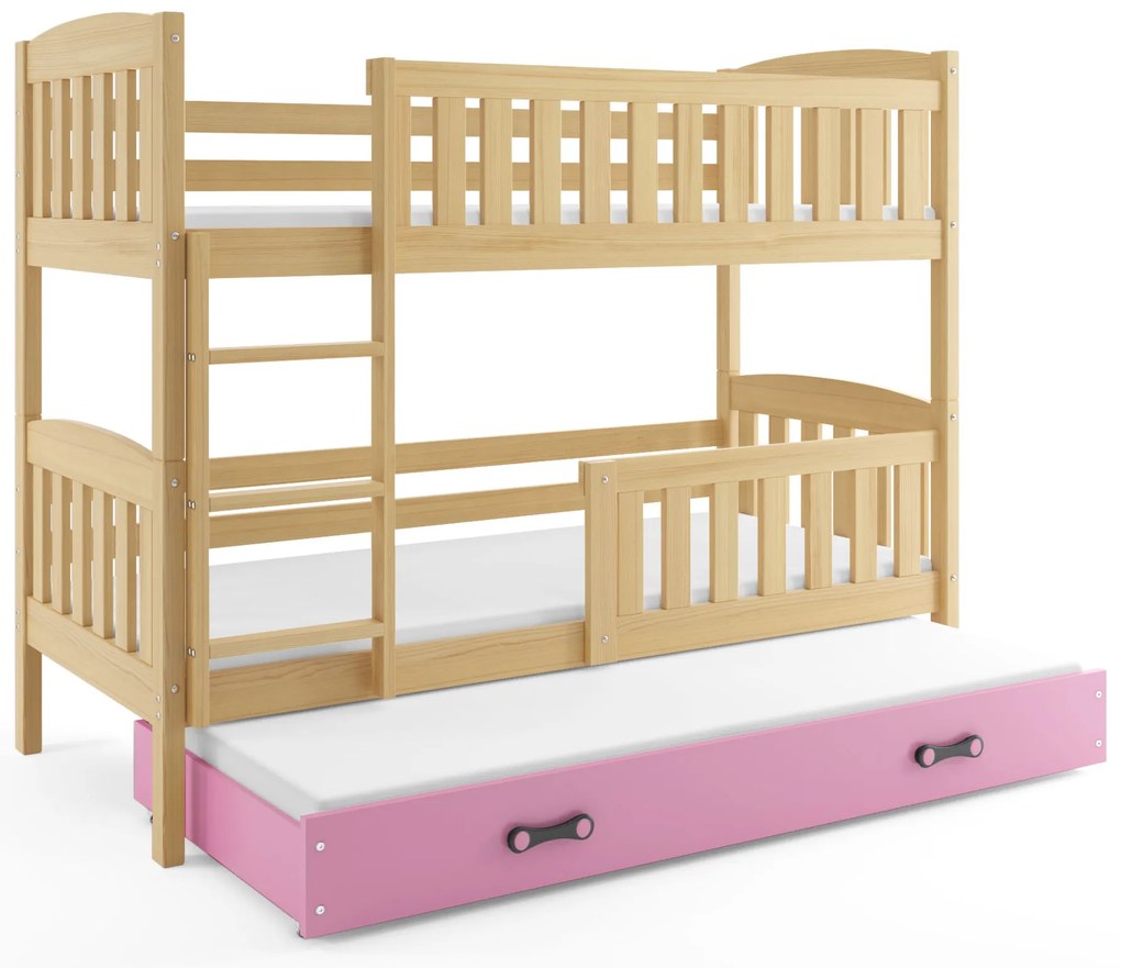 Interbeds Poschodová posteľ Kubus prírodná rozkladacia s matracom 190cm x 90cm - ružová
