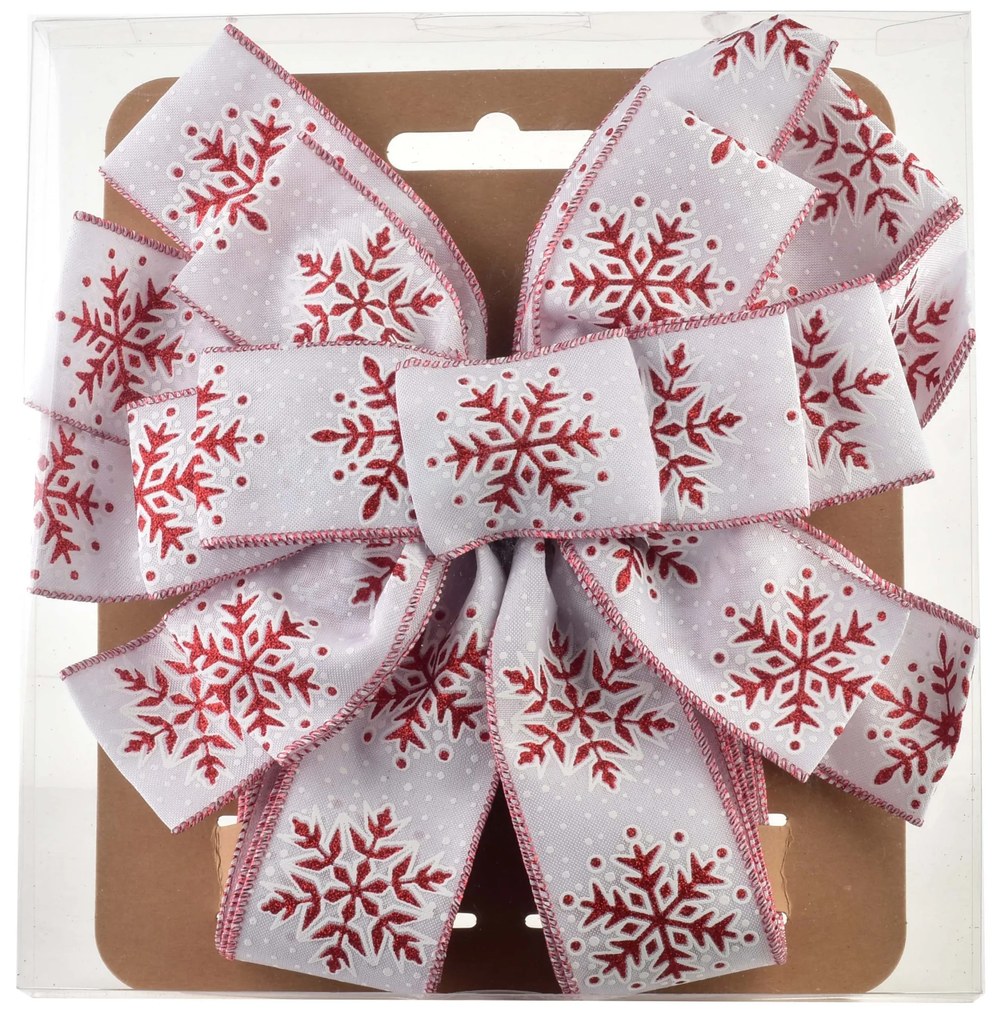 Vánoční dekorativní mašle Santa Lila 32x130 cm bílo-červená s vločkami