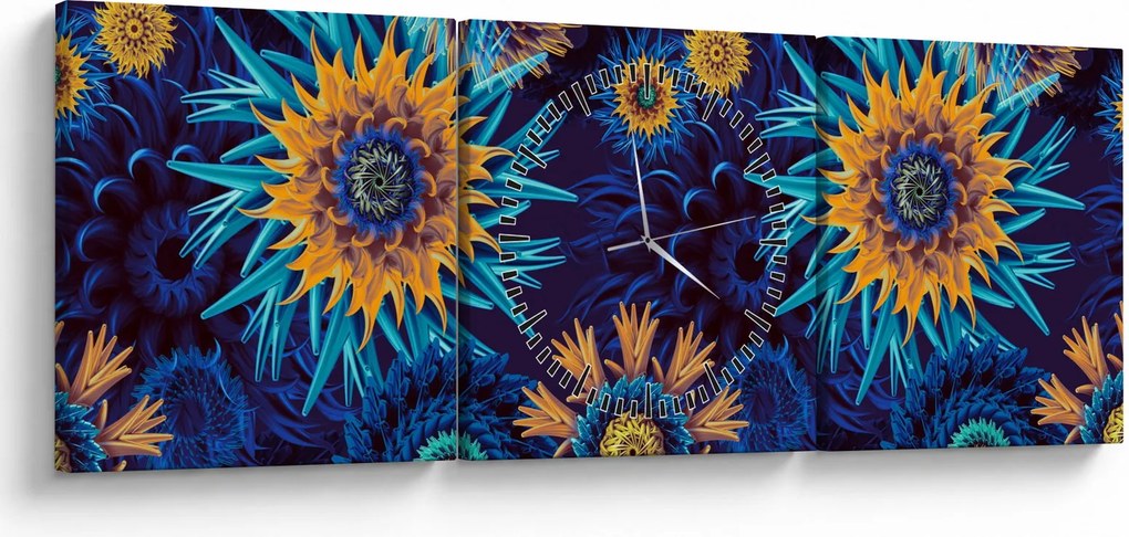 Obraz - 3D kvety (s hodinami) (90x30 cm)