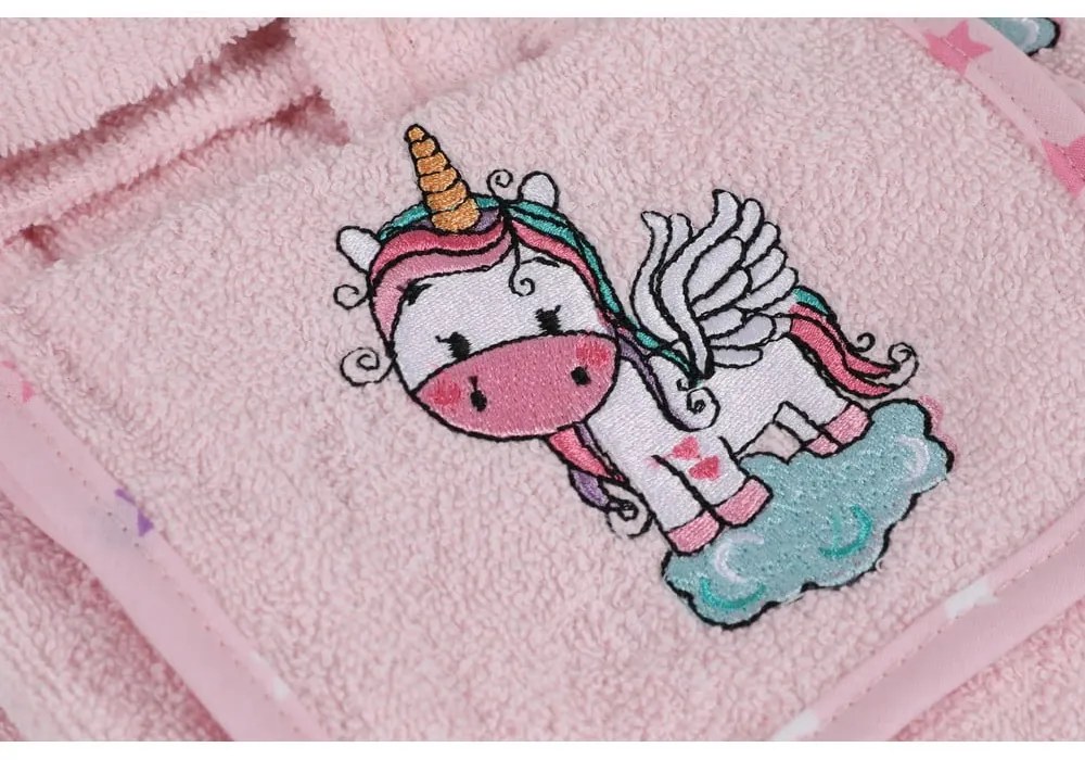 Ružový bavlnený detský župan a osuška v súprave 3 ks veľkosť 0-2 roky Unicorn – Foutastic