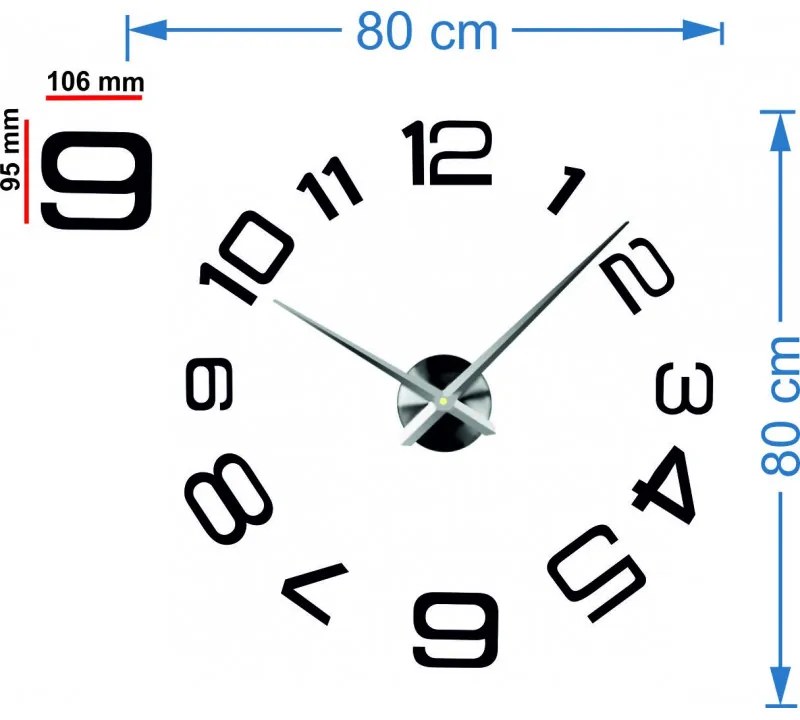 Moderné nalepovacie nástenné hodiny | 3D hodiny 12S053-Wanduhr HEU-