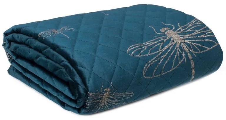 EUROFIRANY Zamatový prehoz, vyrobený technikou "hot press" s potlačou fólie 220 cm x 240 cm tmavo tyrkysová 100% polyester Rozmery textílií: 170 cm x 210 cm