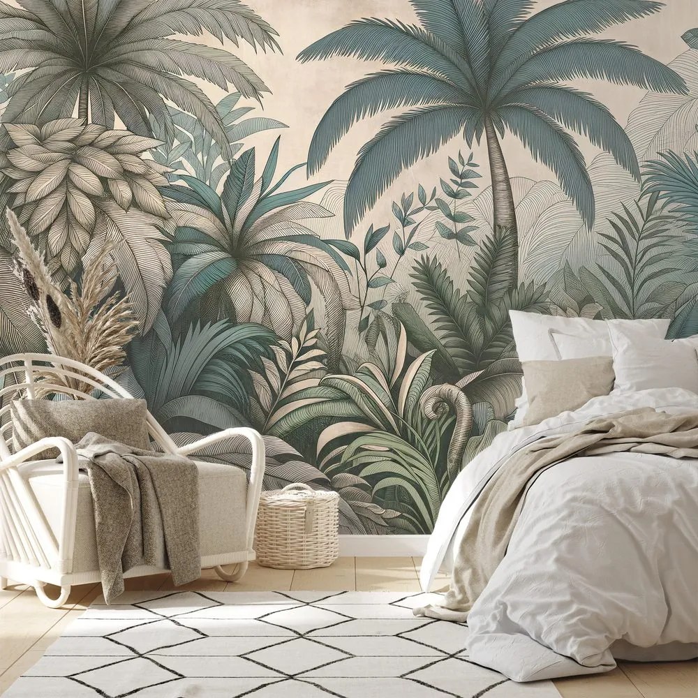 Tapeta tropická džungľa v pastelových tónoch