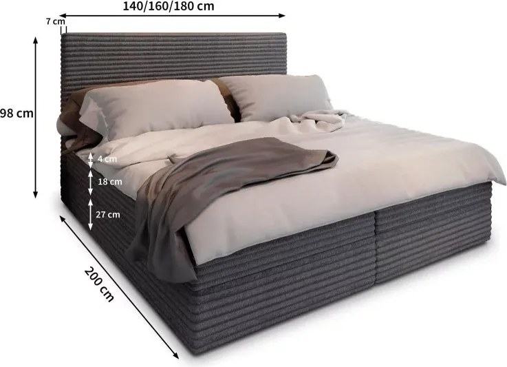 AKCIA Čalúnená posteľ boxspring ISPIRA 140x200 cm krémová II. akosť Matrac: Matrac Bonell pružinový